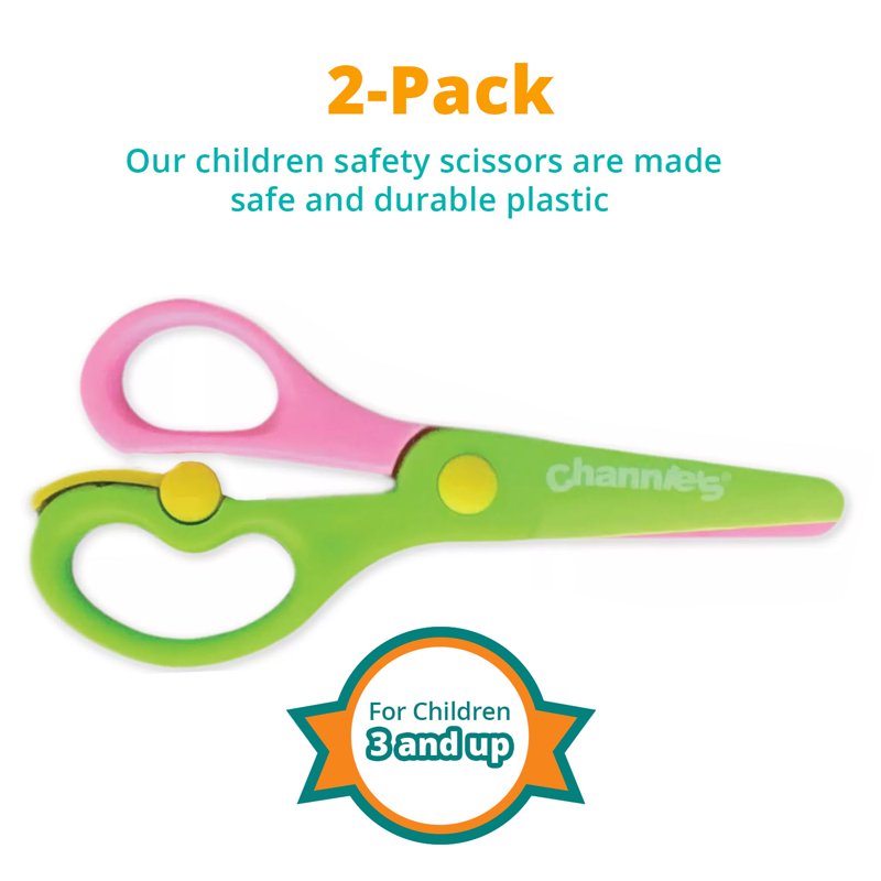 Kids Safety Scissors for Preschool Ages 3-5, 2-Pack, Child Safe Blunt Tips