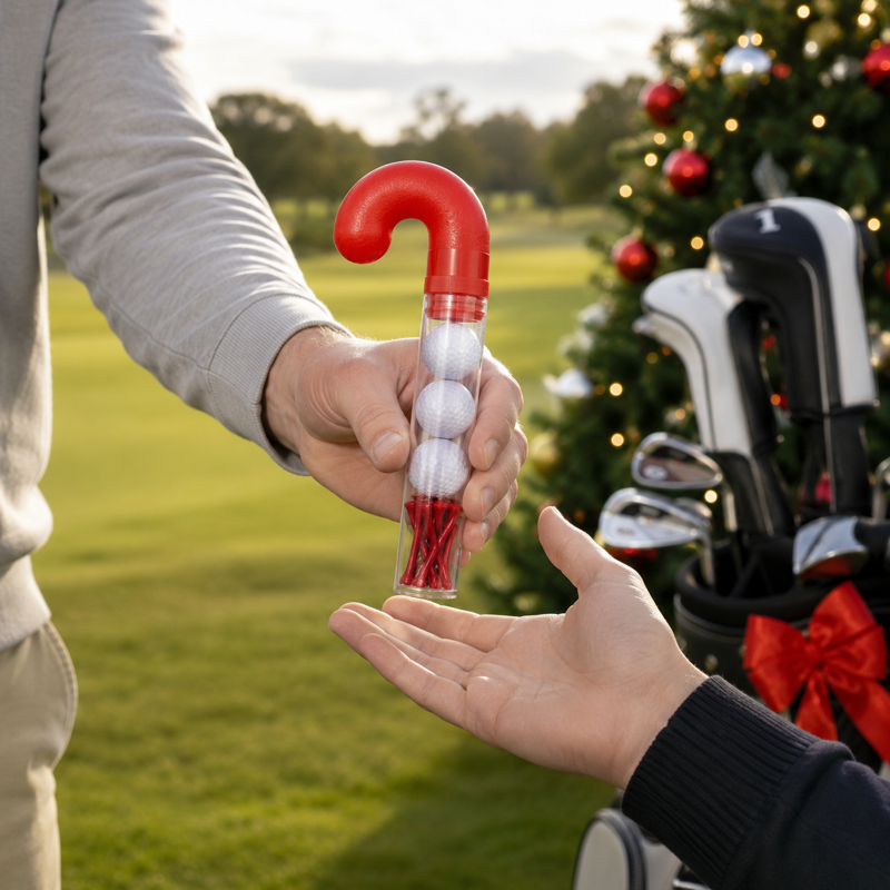 Candy Cane Golf Ball Gift Set – 3 Festive Holiday Golf Balls & 10 Wooden Tees