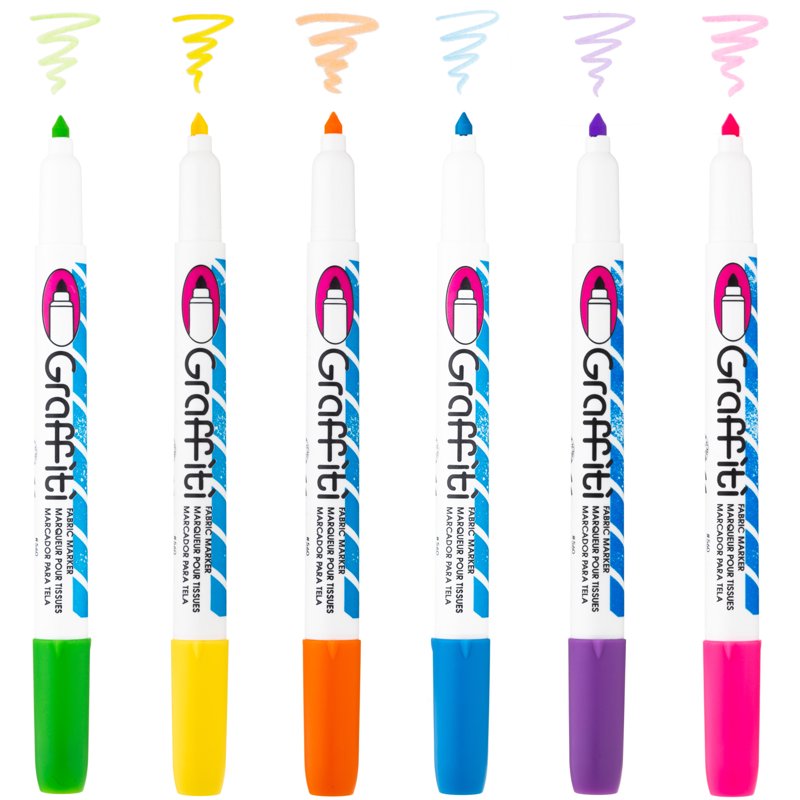 Neon Fabric Marker Set - 6 Permanent Bright Colors for Light Textiles