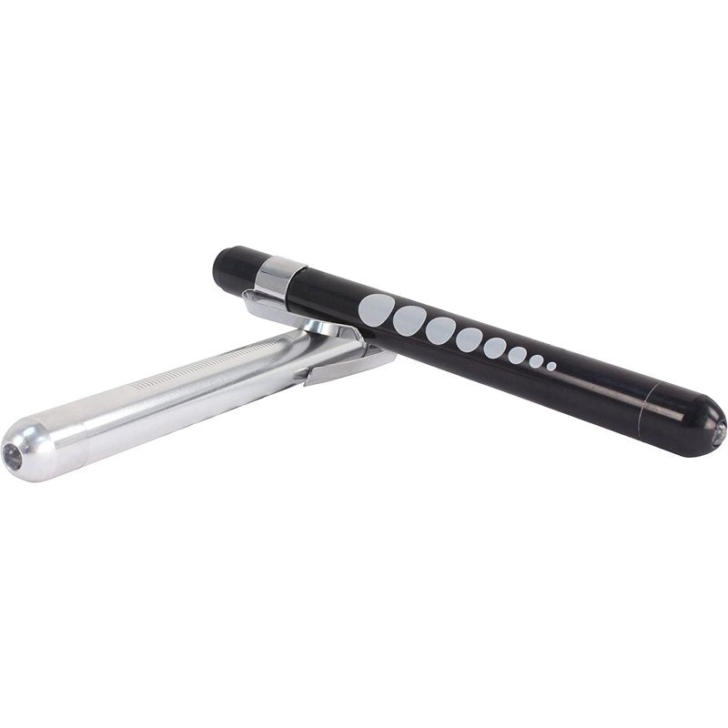 Titanium Bonded Shears 7.25 In. Bent Trauma Scissors with LED Pen Light (2-Pack) Black & Silver