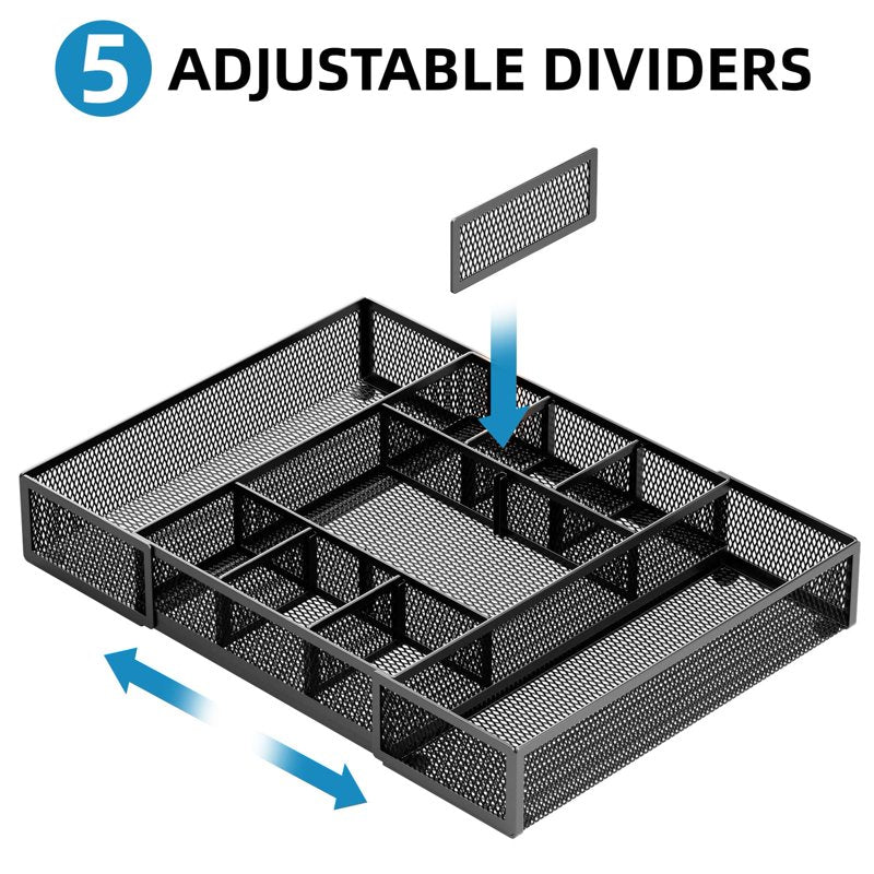 Expandable Mesh Desk Drawer Organizer with Adjustable Compartments for Office & Home