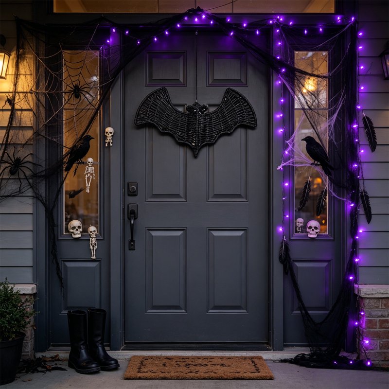 Woven Bat Wall Decor Halloween Hanging Ornament Black Rattan Indoor Outdoor Wall Art