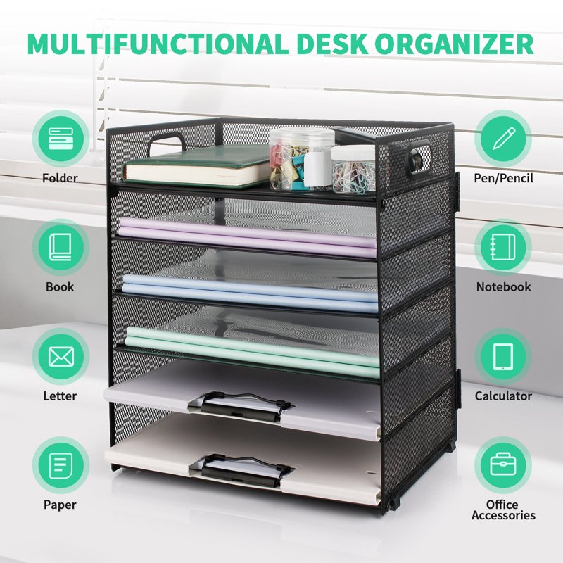 6-Tier Mesh Desk Organizer with Handles for Office & Home Storage