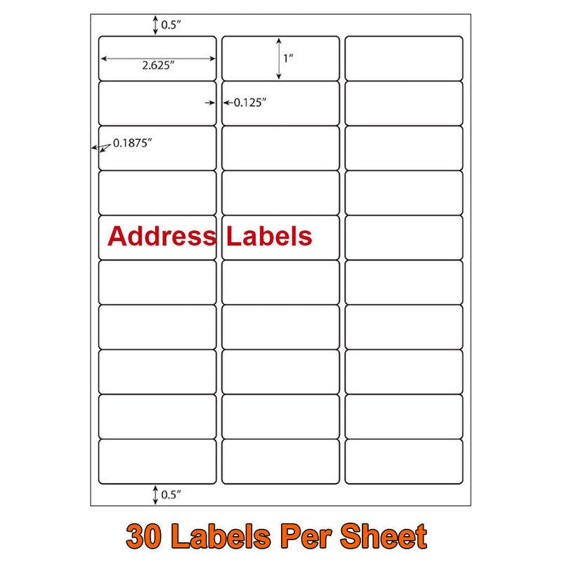 Self-Adhesive Shipping Labels 1 x 2 5/8 Inches - Blank White Laser & Inkjet Stickers, 30 per Sheet, 100+ Variants