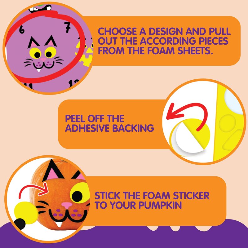 Halloween Pumpkin Foam Stickers Craft Kit - 16 Designs, 18 Sheets Kids Party Favors