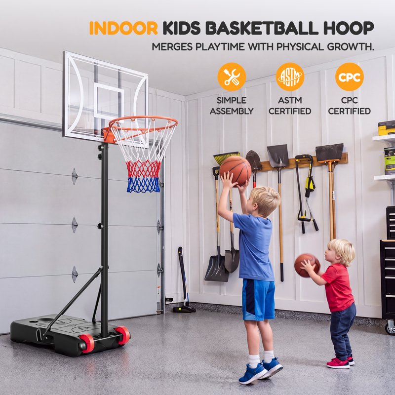 Portable Adjustable Basketball Hoop System - 29-Inch Backboard, 3-7 FT Height, Outdoor/Indoor