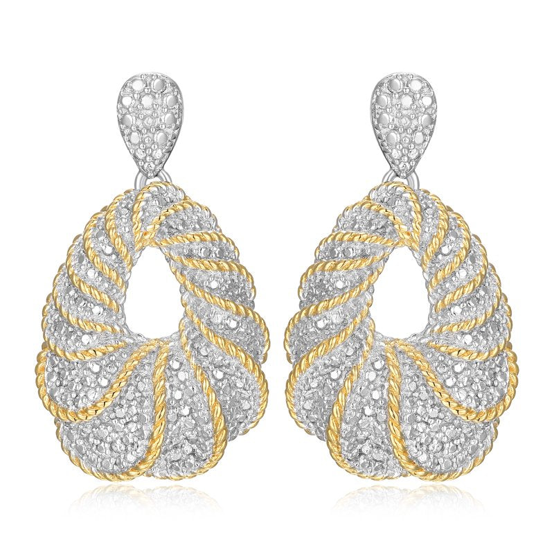 Forever Facets Diamond Accent Drop Earrings in Two-Tone Gold and Rhodium