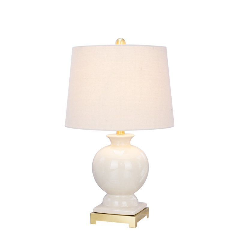 24 Inch Eggshell Ceramic & Satin Brass Table Lamp with Crackle Finish