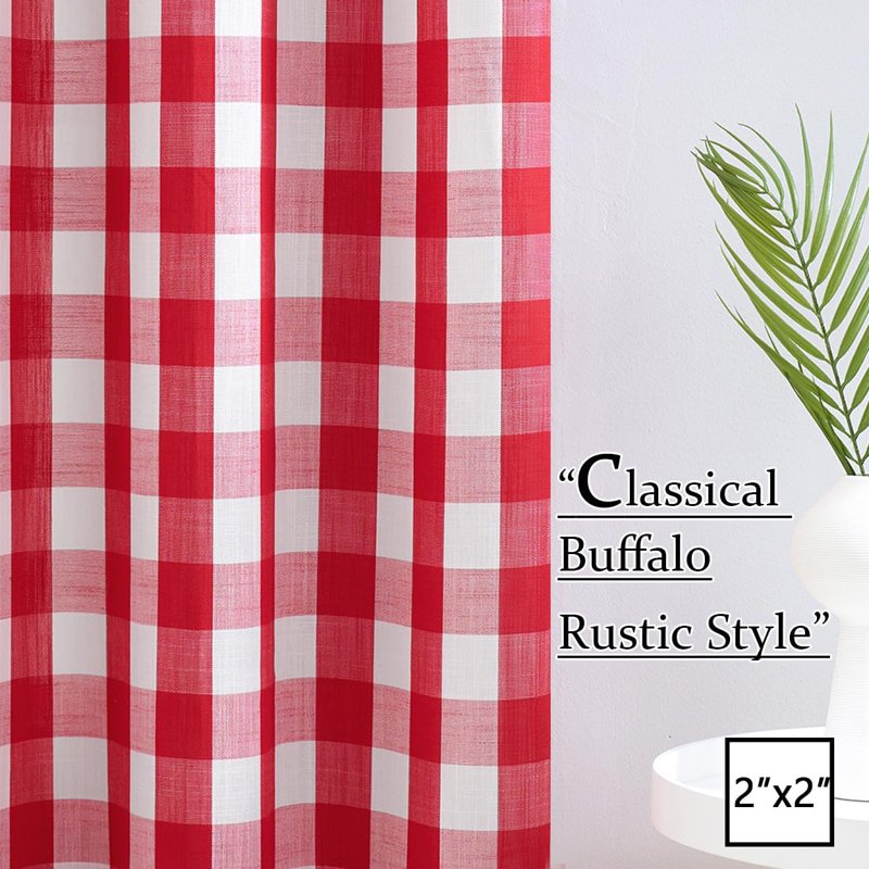 Buffalo Check Semi Sheer Curtain Panels Gingham Farmhouse Style Grommet Top Window Drapes