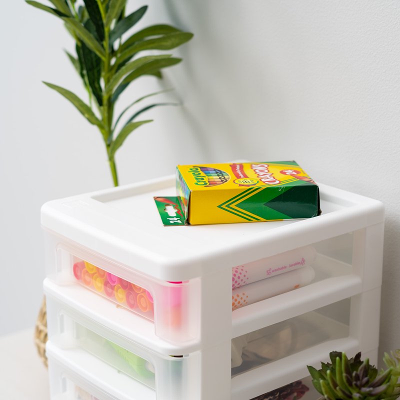 Small 4-Drawer Desktop Organizer - Compact Stacking Storage Unit, White-Clear
