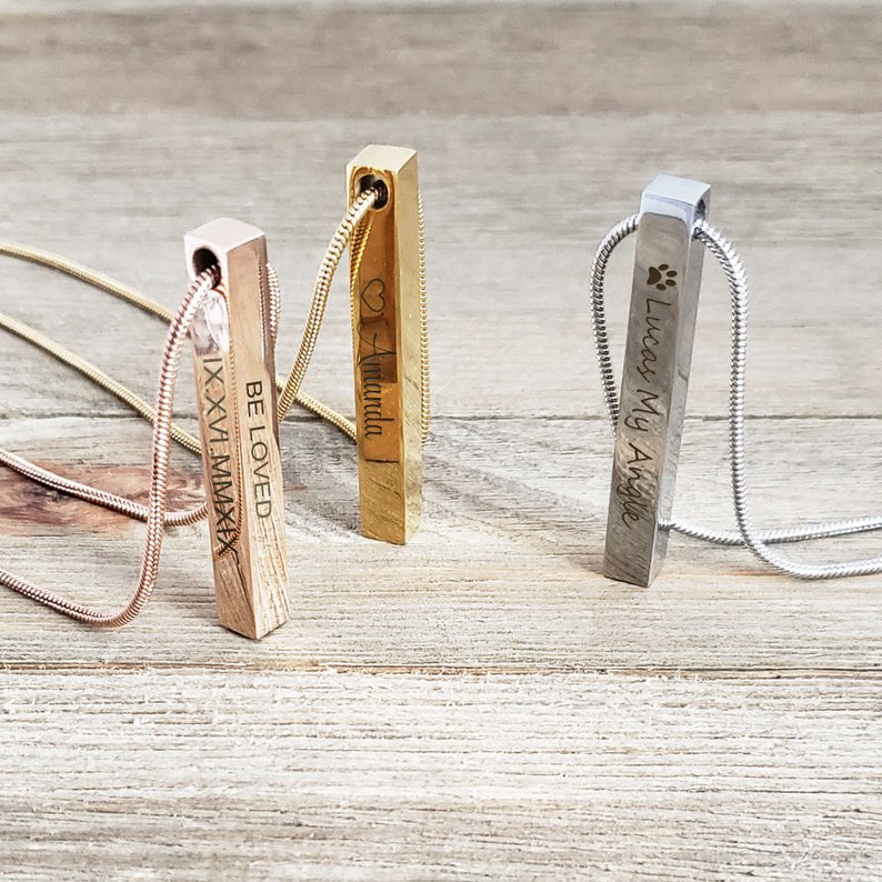 Rose Gold 3D Cremation Necklace with Fill Kit - Memorial Bar Ashes Holder Pendant