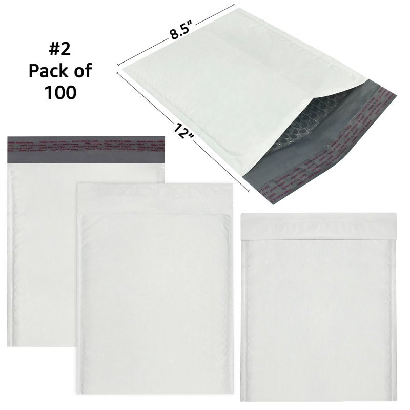 Poly Bubble Mailer Bags - 8.5 x 12 Inch Self-Sealing Shipping Envelopes, Pack of 100