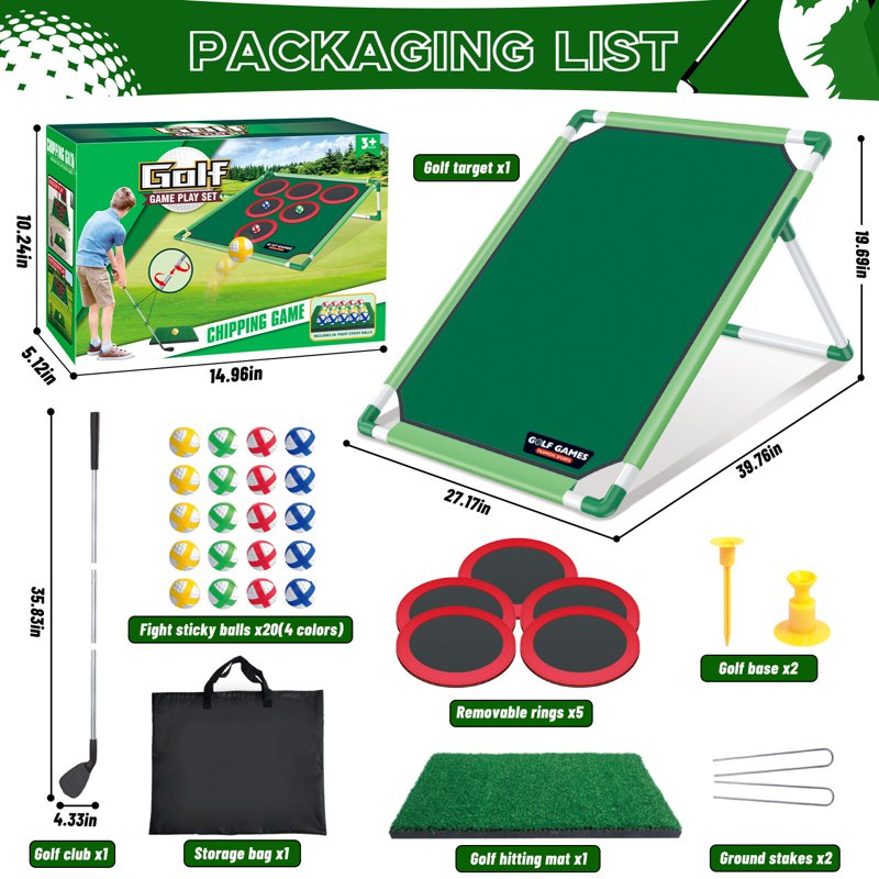 Golf Chipping Game Set for Kids - Adjustable Height, 20 Sticky Balls - Outdoor & Indoor Family Toy (Variation: Golf Adjustible Height)