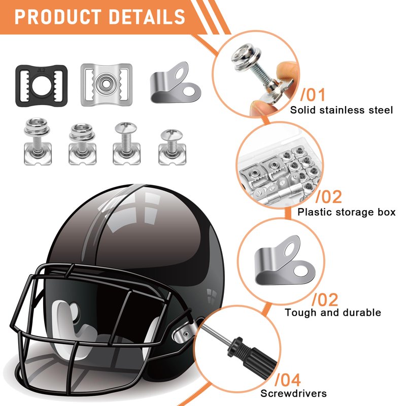 Football Helmet Repair Kit 81 Pcs with Visor Clips & Tools - Helmet Replacement Parts