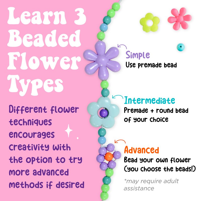 Beaded Flower Bracelet Kit for Kids - Make 5 Colorful DIY Friendship Bracelets