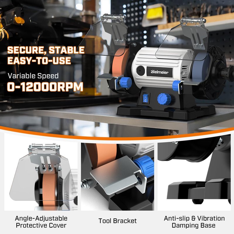 3-Inch Bench Grinder with 110 Accessories, Flexible Shaft & Buffer