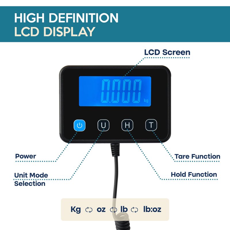 Digital Postal Shipping Scale 440 lb Heavy Duty Wide Platform Tare Hold USB-C Battery