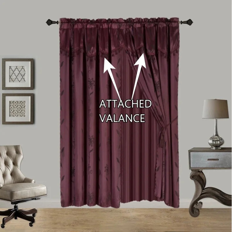 8-Piece Window Curtain Set with Valance & Tiebacks - Light Filtering Rod Pocket Drapes