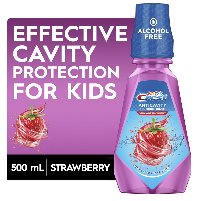 Kids Fluoride Mouthwash with Strawberry Flavor - Alcohol-Free, 2 Pack