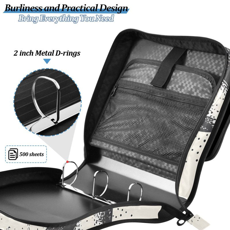 Waterproof 3-Ring Zipper Binder with Shoulder Strap, Holds 500 Sheets