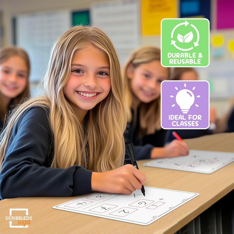 Double-Sided Dry Erase Sheets for Multiplication Practice - 9” x 12”, 10-Pack
