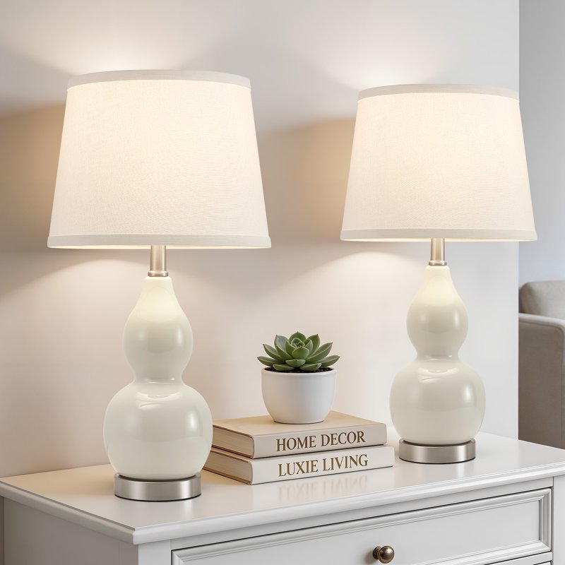 Set of 2 Adjustable Gourd Ceramic Table Lamps for Bedroom Living Room Nightstand