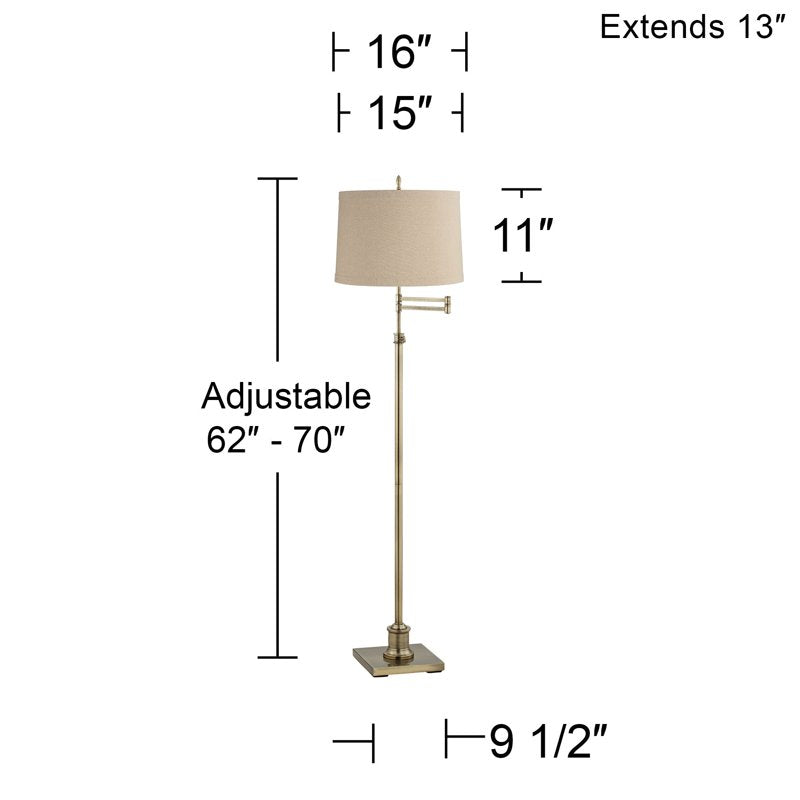 Adjustable Swing Arm Floor Lamp - 70-inch Antique Brass with Linen Shade for Living Room & Bedroom
