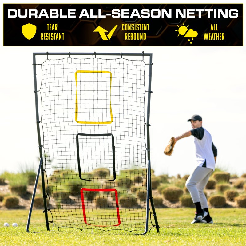 Baseball & Softball Rebounder Pitching and Fielding Net - 6x4 ft Practice Trainer