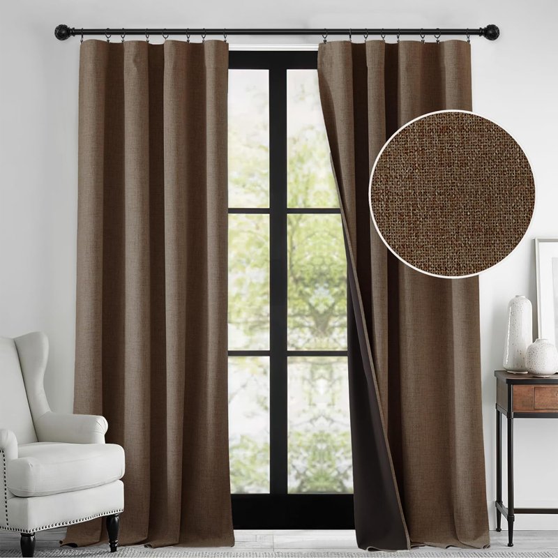 Blackout Linen Textured Curtains for Bedroom Living Room 52x84 Inches - Pack of 2