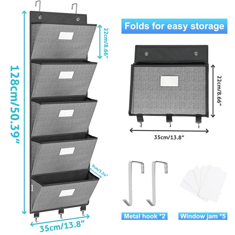 Over-the-Door File Organizer with 5 Large Pockets for Office & Classroom Storage