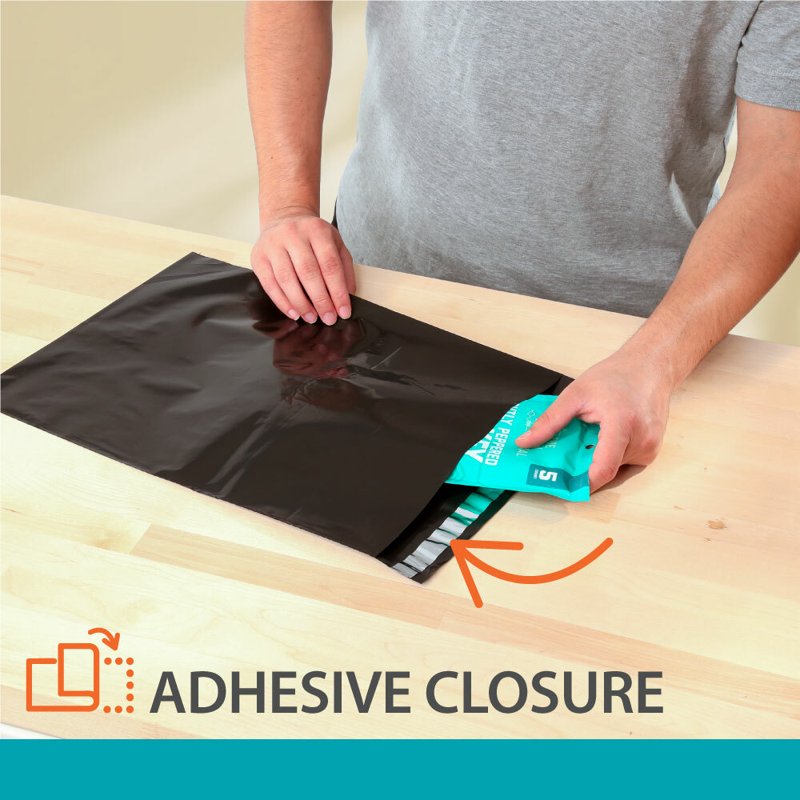 Self-Seal Poly Mailers Pack of 25 - Black Flexible Shipping Envelopes