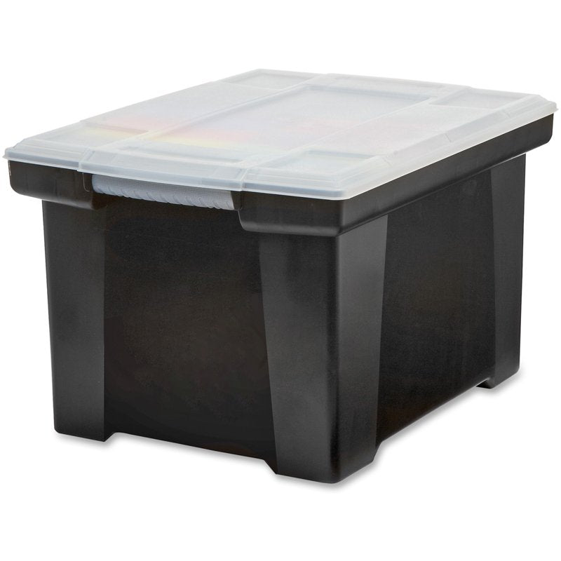 Storex Plastic File Tote Storage Box - Letter & Legal Size, Snap Lid, Black
