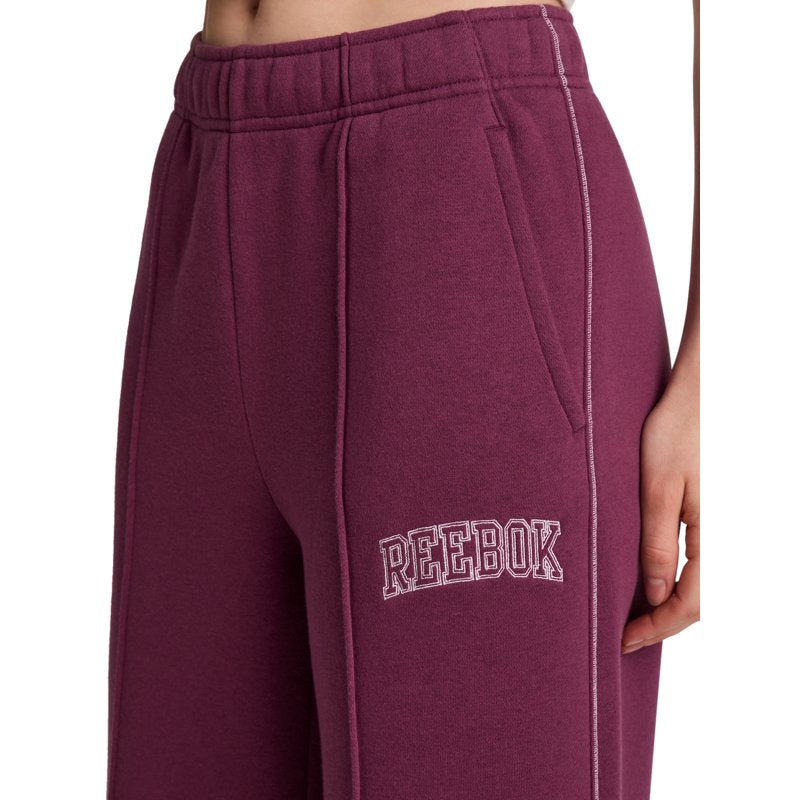Reebok Women's Wide Leg Fleece Pants with Contrast Stitch & Pockets
