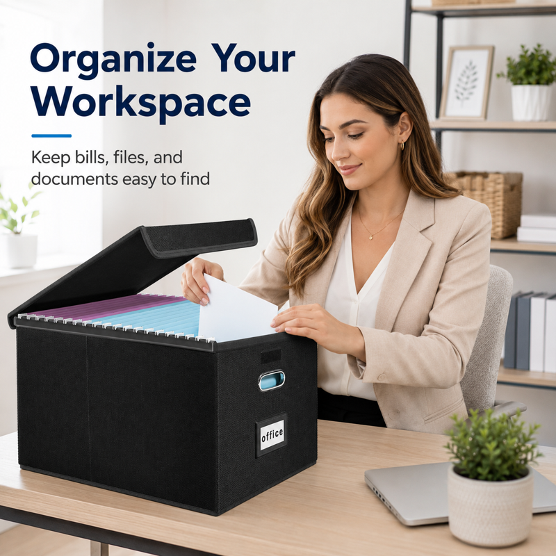 File Organizer Box with Lid for Letter Size Documents - Collapsible Storage