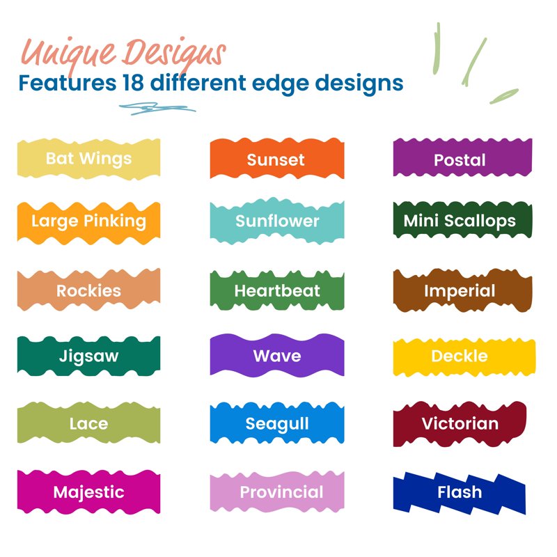 Kraft Edgers Scissors Set with Rotating Hardwood Rack – 18-Piece Assorted Patterns