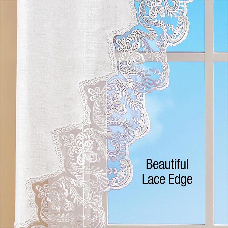 Lace Border Curtains - Elegant Window Treatment in White or Blue