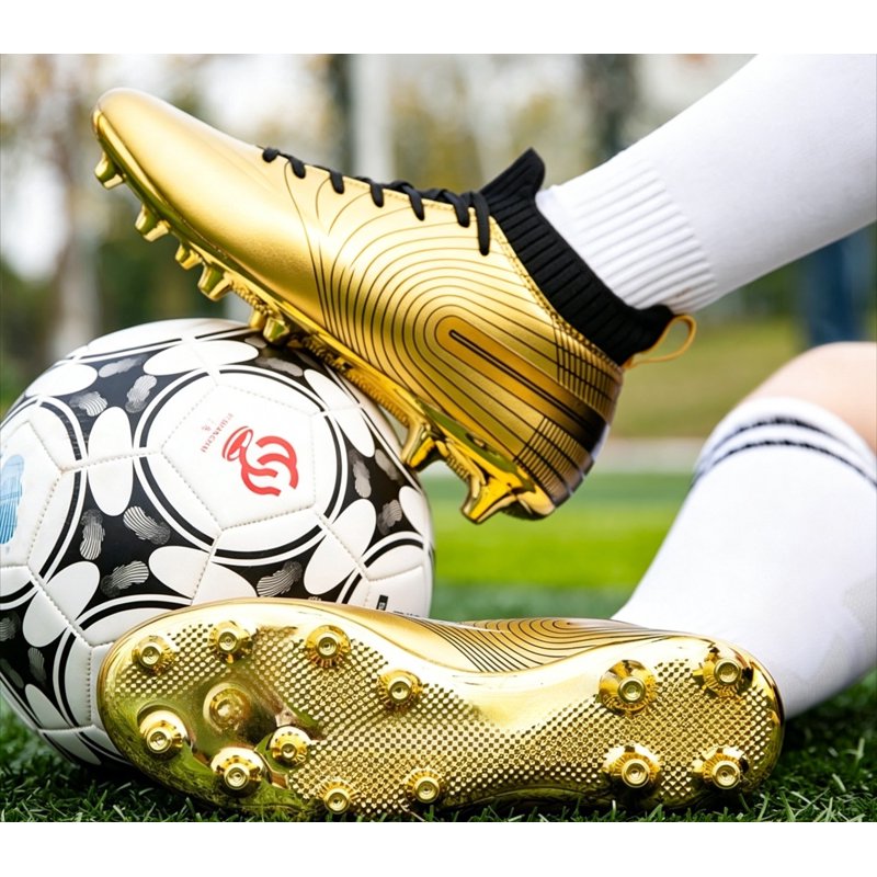 Men's Soccer Cleats High-Top Unisex Football Boots with Golden Soles - Outdoor & Indoor Training, 4, Gold