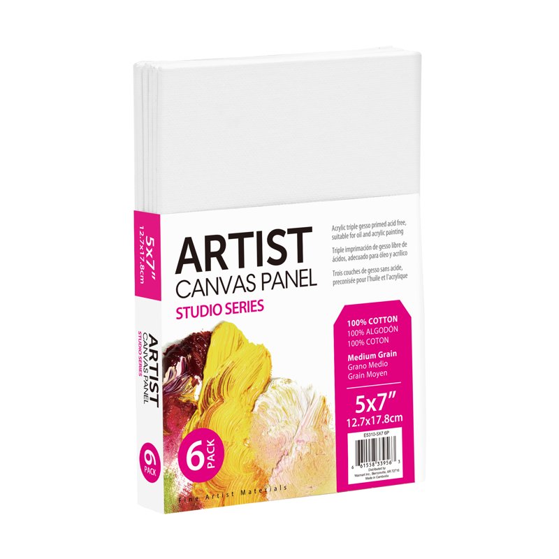 Studio Canvas Panel 5x7 Inch Pack of 6 - Acid-Free Cotton for Painting & Art