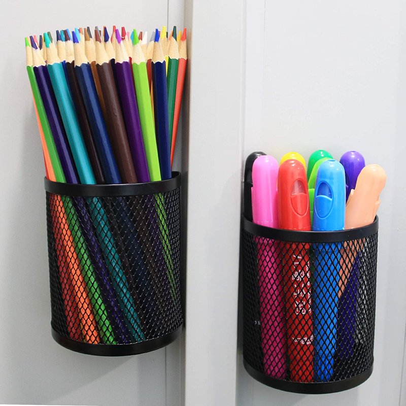 Magnetic Mesh Pencil Holder Set - Semicircle Desk & Refrigerator Organizers