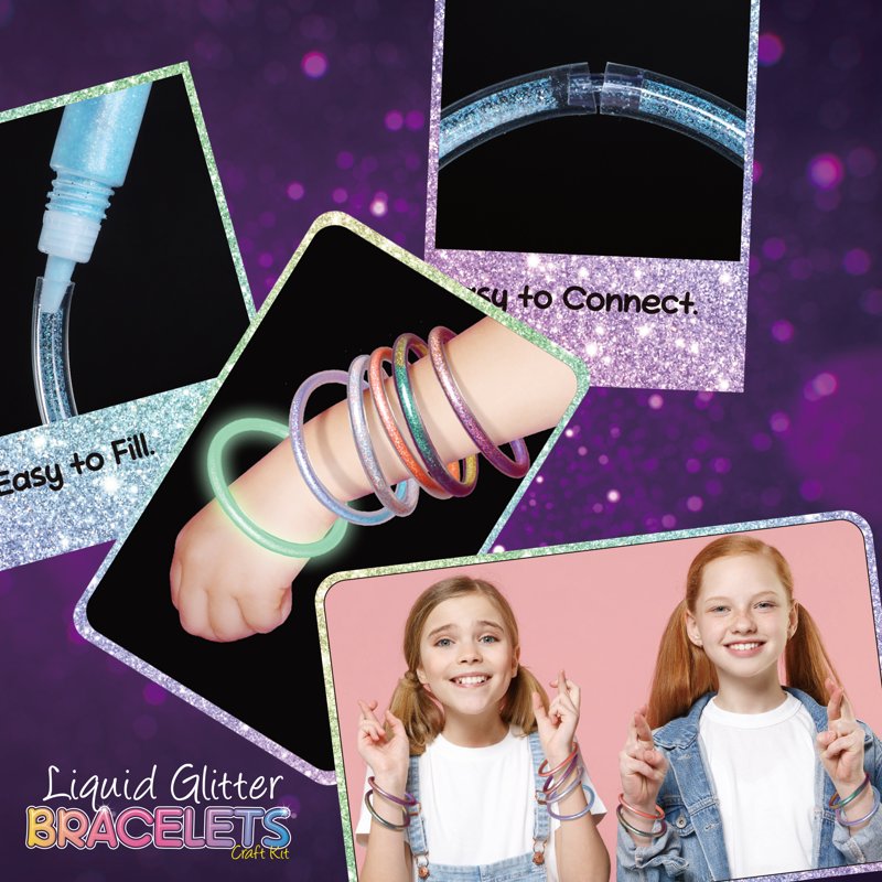 Glow-in-The-Dark Glitter Bracelets Craft Kit for Kids - Make 12 Jewelry Sets