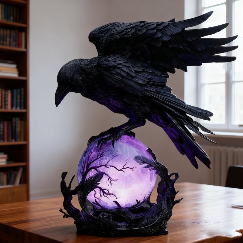 Gothic Raven LED Lamp Sculpture - Mystical Home Decor & Night Light