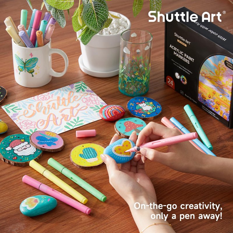 Acrylic Paint Markers Set - 24 Pastel Colors, Waterproof & Fade-Resistant