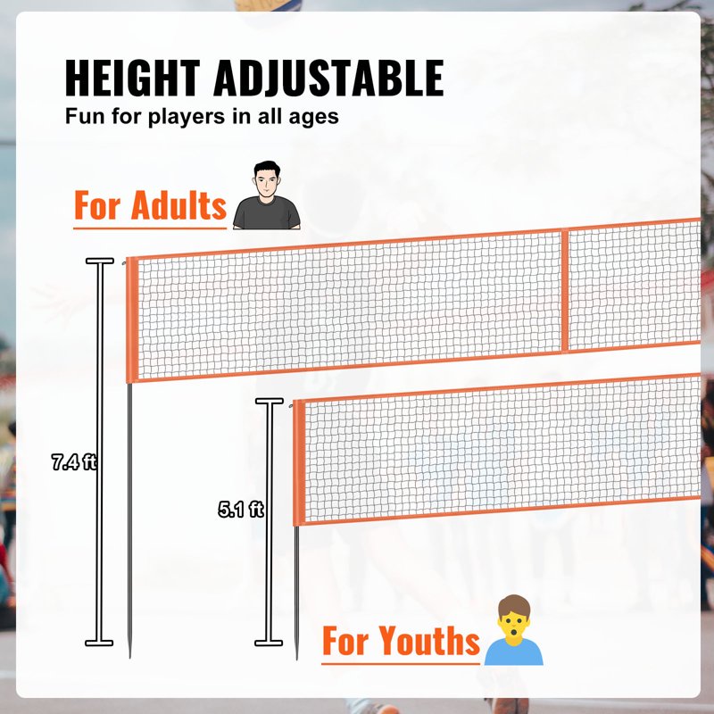Portable Volleyball Net Set 14x14ft with Steel Poles & Carrying Bag - Backyard & Beach Game Equipment