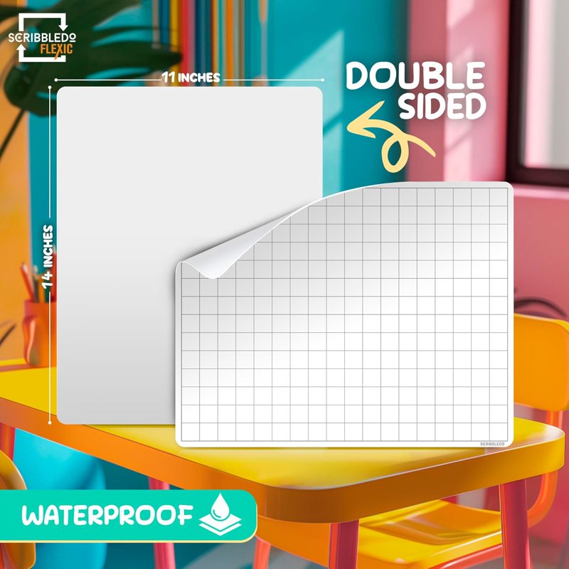 Large Grid Dry Erase Sheets 11x14 Inches - Math Practice Whiteboard Sheets, Pack of 10