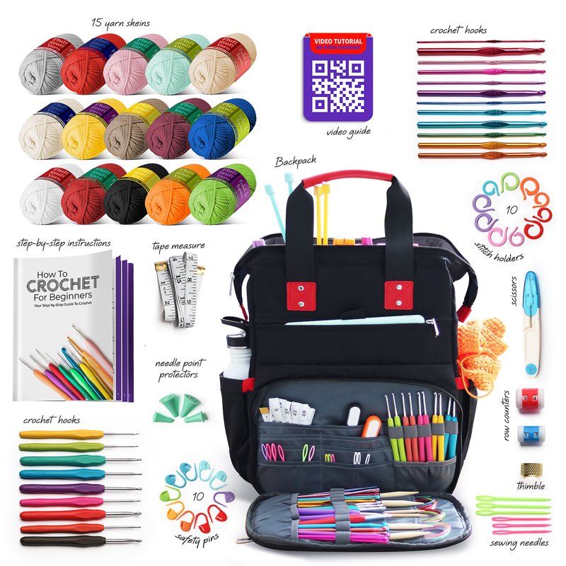 Crochet Kit for Beginners with Yarn & Storage Backpack - All Variants
