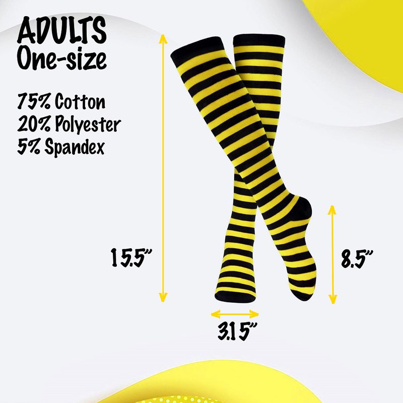 Dress Up America Knee-High Striped Socks for Kids - Black & Yellow (Variation: Black & Yellow, 10), Dress-Up Costume & Everyday Wear