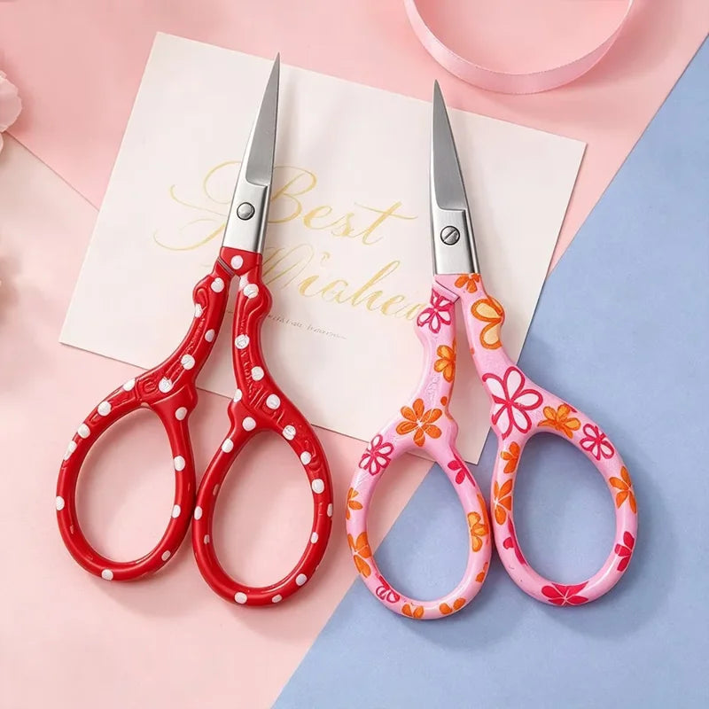 2PCS Sewing Embroidery Scissors - Stainless Steel Craft & Paper Cutting (Red+Pink)