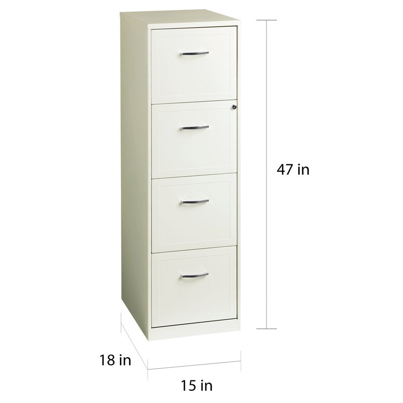 18-Inch Deep Metal File Cabinet with 4 Drawers - Pearl White Office Storage