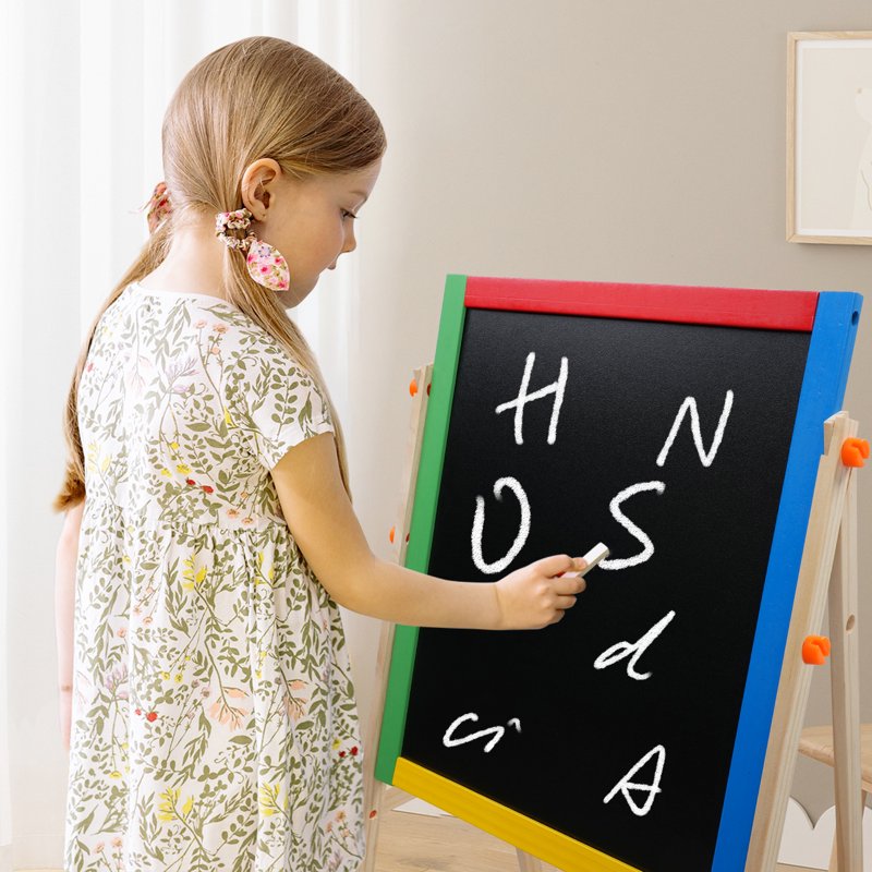 Kids Art Easel Double Sided Chalkboard & Dry Erase Board - Height Adjustable Wooden Stand