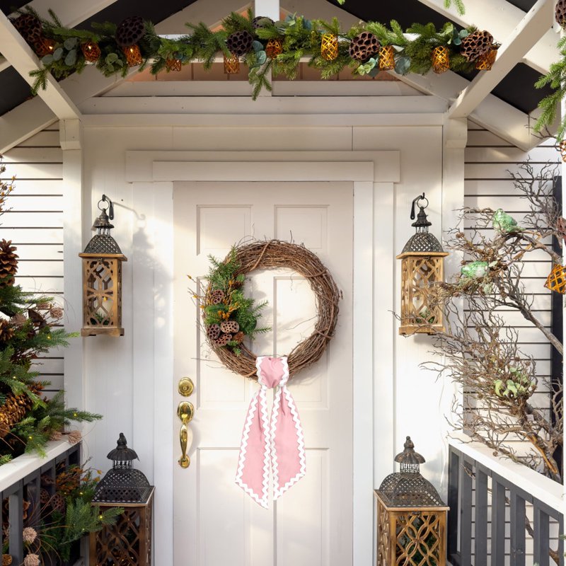 Elegant Satin & Cotton Wreath Sash with Lace Trim for Front Door Decor